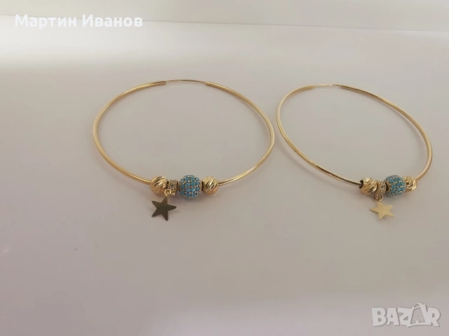 Златни обеци халки със здезда, снимка 4 - Обеци - 54155226