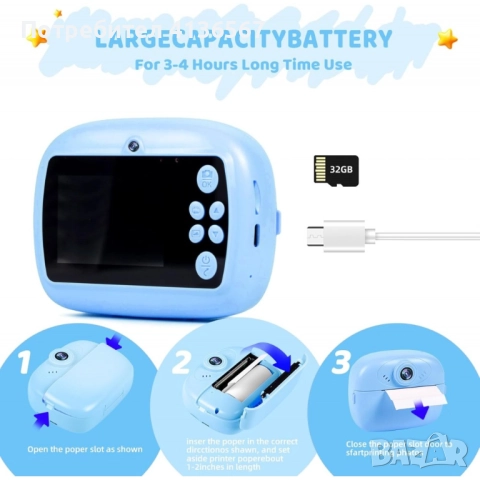 Детски фотоапарат с моментално принтиране Smart Technology M300, 1080P HD, Розов, Син, снимка 5 - Други - 52494988