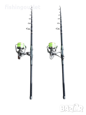 Топ шарански комплект - два телекарпа , две макари с 17лагера и корда