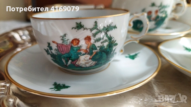 Винтидж чаши за кафе Furstenberg с романтичен декор 