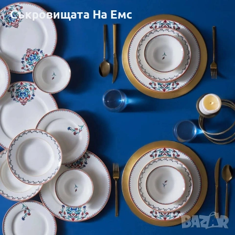✨Порцеланов Сервиз за Основно Хранене Karaca Nakkas 24части (за 6човека) 🌹✨