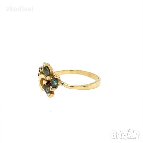 Златен дамски пръстен с 3бр. изумруд 1,52гр. размер:53 14кр. проба:585 модел:24806-1, снимка 2 - Пръстени - 46307617