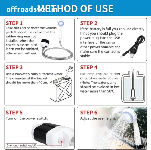 Преносим портативен душ с USB зареждане за къмпинг пътувания и градина, снимка 9 - Аксесоари и консумативи - 50129136