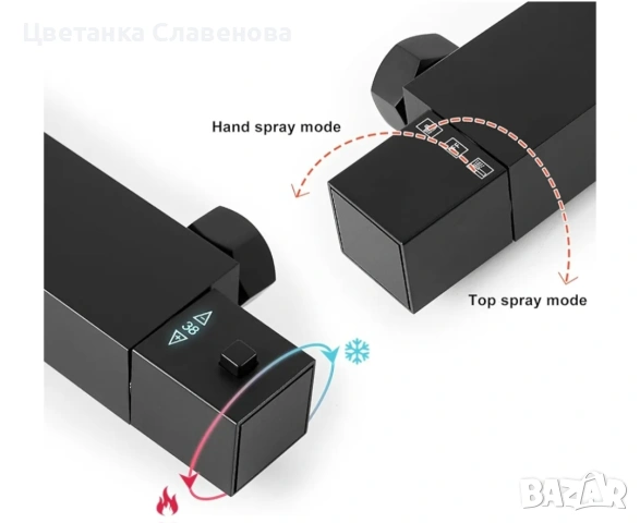 Душ система с термостат, тип „тропически дъжд“ 25 x 25 см, предпазно заключване 38°C, матово черно, снимка 8 - Други стоки за дома - 54111777
