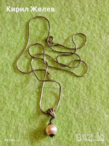 Нежно финно сребърно колие с висулка с инкростирана перла елегантен дизайн 50983