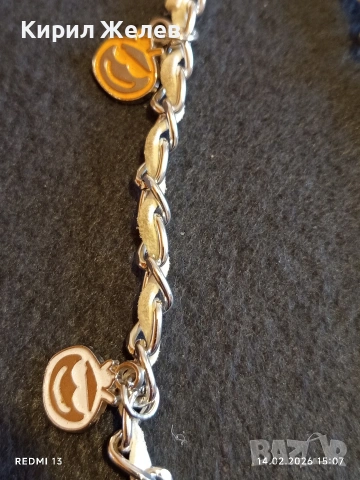 Метална верижка с преплетена кожена лента и висулки усмивка за портфейл, чанта 51809, снимка 6 - Други - 53475907