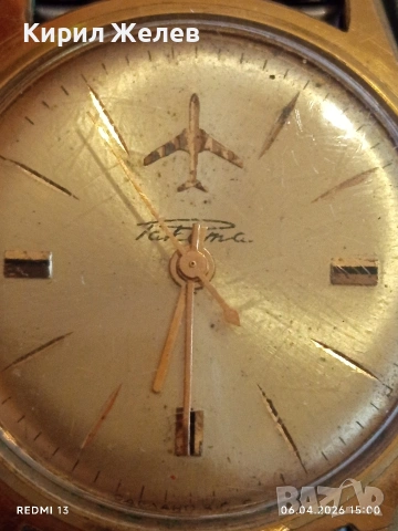 Рядък механичен часовник Raketa Runway Dial Airplane позлатен Au20 уникат 54486, снимка 5 - Антикварни и старинни предмети - 54109921