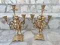 Испански тройни бронзови свещници с красиви орнаменти и фигурки херувими , снимка 2