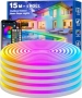 Нов 15m водоустойчив RGB неон IP68 с APP и дистанционно за двор и парти, снимка 1