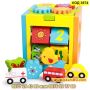 Образователен куб със сортер с превозни средства и животни изработен от дърво - КОД 3974