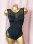 80 С Черно, еластично боди с релефни кадифени фигури , снимка 1