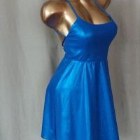  HALARA S Синя еластична рокля с брокатен отблясък, снимка 2 - Рокли - 45444808