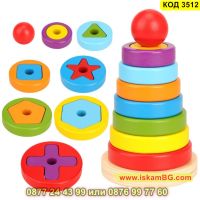 Дървена играчка Монтесори кула с геометрични форми - КОД 3512, снимка 1 - Образователни игри - 45264853