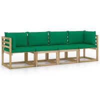 vidaXL 4-местен градински диван със зелени възглавници（SKU:3065089, снимка 1 - Други - 45008431