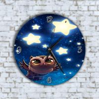 Стенен Часовник - Анимиран Звездно Небе Бухалче, снимка 1 - Стенни часовници - 45652598
