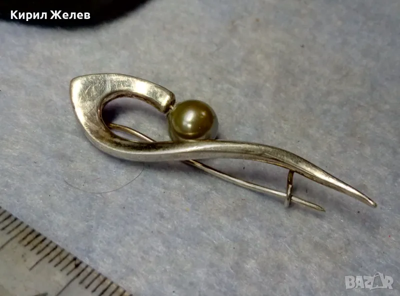 СТАРА АР НУВО СРЕБЪРНА БРОШКА СРЕБРО ВИСОКА ПРОБА с ЕСТЕСТВЕНА СИВА ПЕРЛА МАЙСТОРСКА ИЗРАБОТКА 22312, снимка 1
