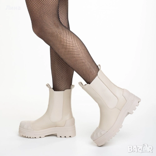 Дамски боти тип челси, бежови, еко кожа, 36 и 37 номер, снимка 1