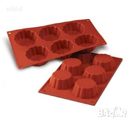 6 широки къдрави кошнички за мъфини тарталети силиконов молд форма кексчета , снимка 1