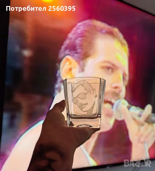 Ръчно гравирана чаша за уиски - Freddie Mercury , снимка 1
