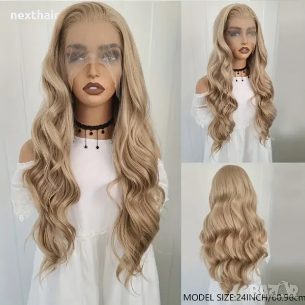 Пшенично руса перука с къдрици и дантела лейс фронт LACE FRONT 13*4, снимка 1