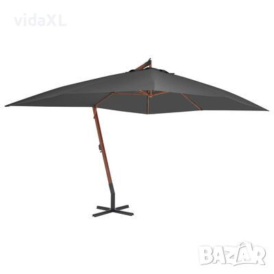 vidaXL Градински чадър чупещо рамо и дървен прът 400x300 см антрацит（SKU:44491, снимка 1