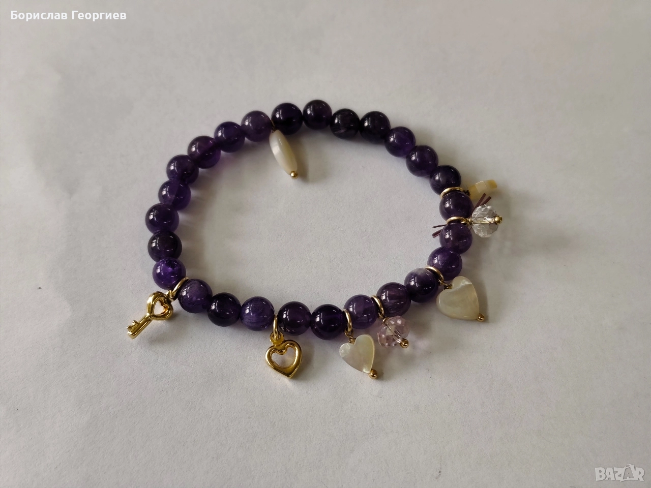 Дизайнерска гривна с аметист и златни елементи Gregio, снимка 1