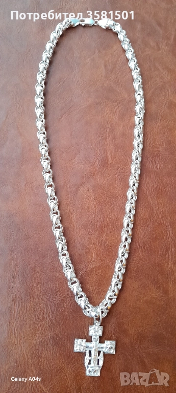 165/Сребърен Синджир със Кръст-90грама.🇧🇬, снимка 1