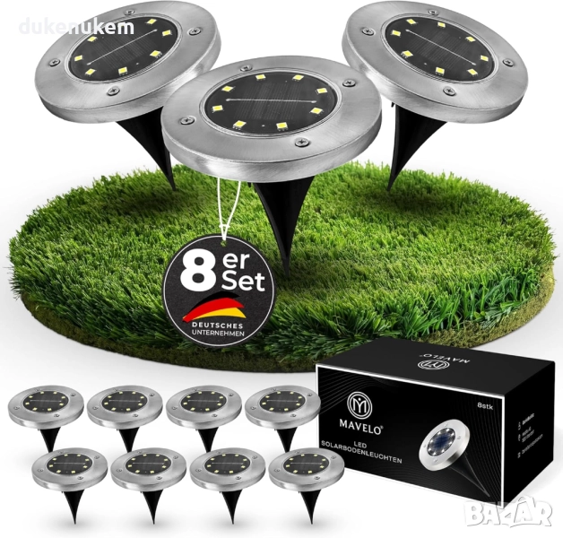 Комплект от 8 соларни лампи за градина, водоустойчиви, бяла светлина, снимка 1