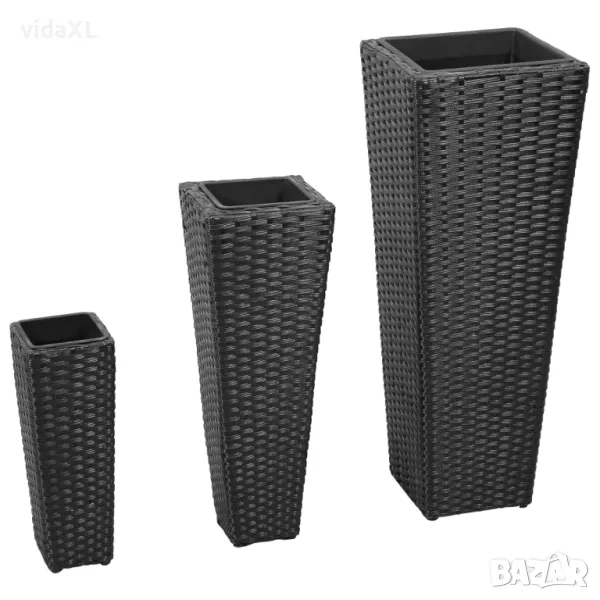 vidaXL Градински повдигнати лехи, 3 бр, полиратан, черни (SKU:40534), снимка 1