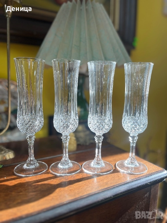 Френски кристални чаши за шампанско 4 броя -20.5  см височина  Цена-40 лв, снимка 1