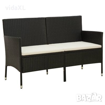 vidaXL 3-местен градински диван с възглавница, черен, полиратан(SKU:318494, снимка 1