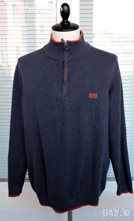 Hugo Boss Mens Navy Blue 1/4 Zip Long Sleeve Cotton Jumper Pullover Size XL /XXL, снимка 1
