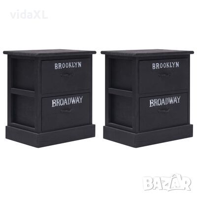 vidaXL Нощни шкафчета, 2 бр, черни, 38x28x45 см, дърво от пауловния(SKU:284059, снимка 1