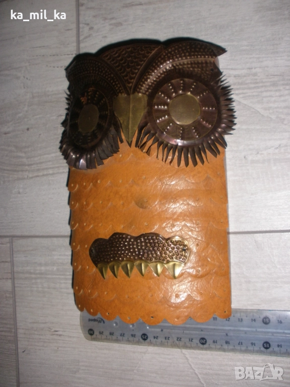 Касичка-Бухал-дърво и кожа, снимка 1