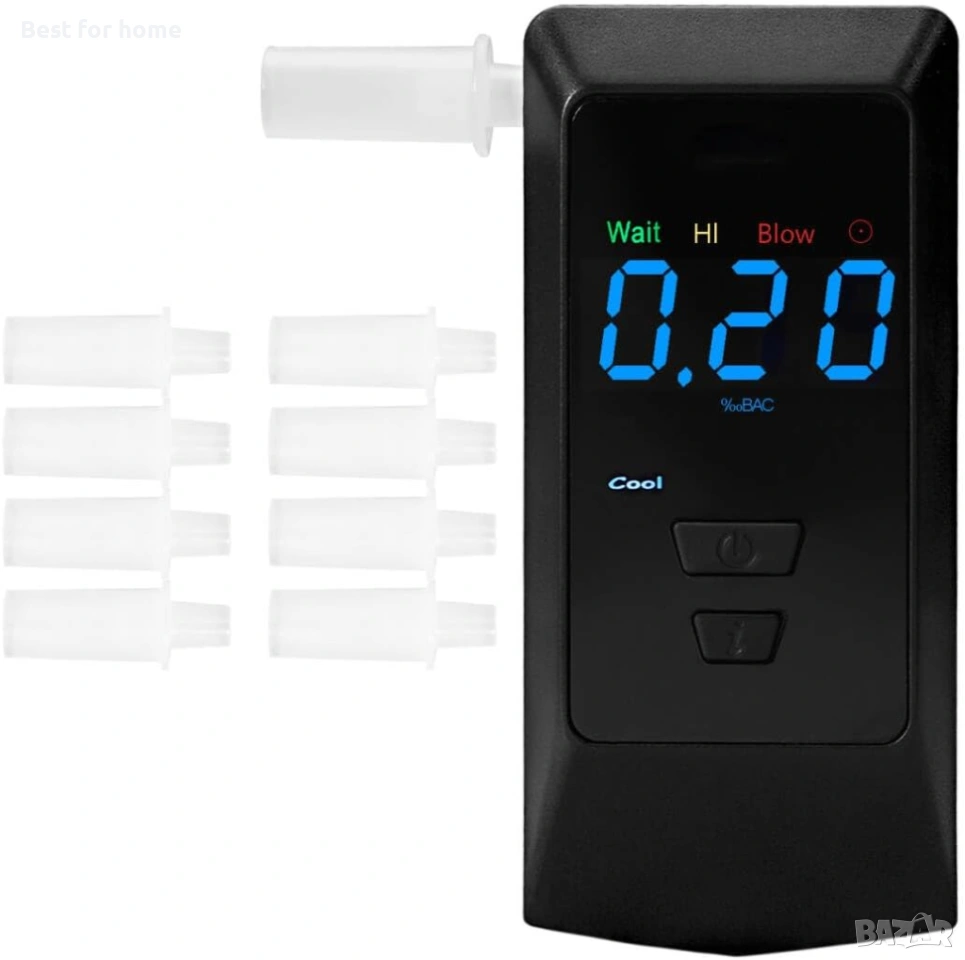 Професионален дрегер за алкохол (Breathalyzer) – Нанотехнологичен сензор, USB зареждане и 8 накрайни, снимка 1
