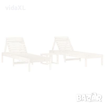 vidaXL Шезлонги, 2 бр, с маса, бели, 184x55x64 см, борово дърво масив(SKU:3157680, снимка 1
