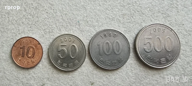 Южна Корея. 10,50,100 и 500 вона. 4 бройки., снимка 1