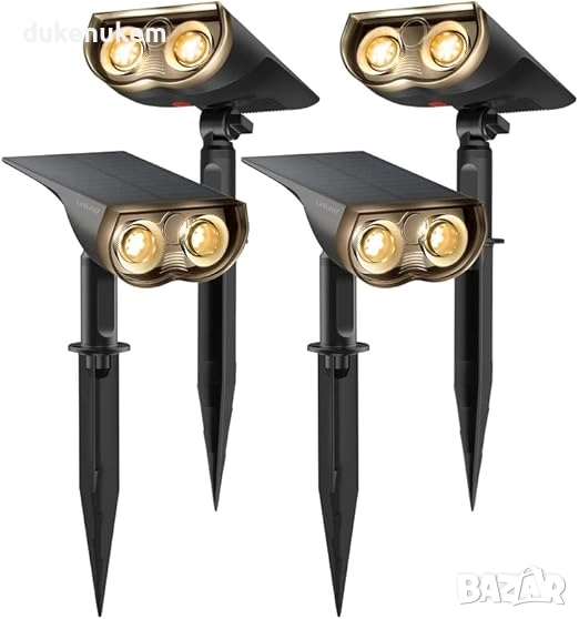 4 броя соларни лампи 800 lm, 22LED, 3000K, IP67, 3 режима, монтаж в земя или стена, снимка 1