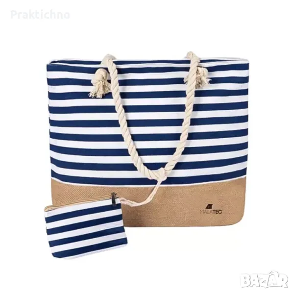 Голяма чанта за плаж / пикник с мини портмоне, снимка 1
