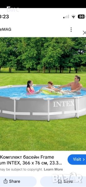 Басейн Metal Frame Intex, Кръгъл, диаметър 366 см, височина 76 см, стоманена конструкция и филтърна , снимка 1