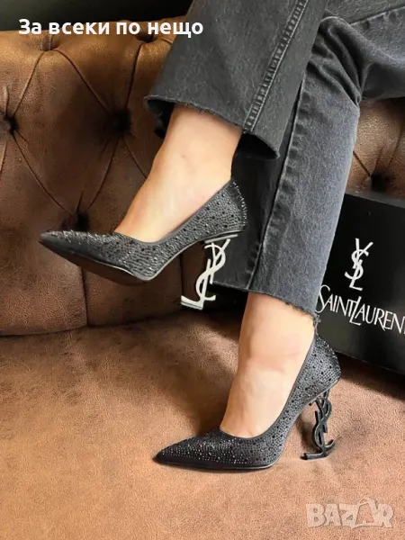 Yves Saint Laurent Дамски Черни Обувки На Ток С Камъни Код E247, снимка 1