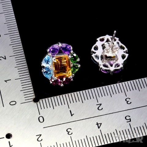 925 сребърни обеци с родолит гранат, диопсид, цитрин, гранат, снимка 6 - Обеци - 51770449