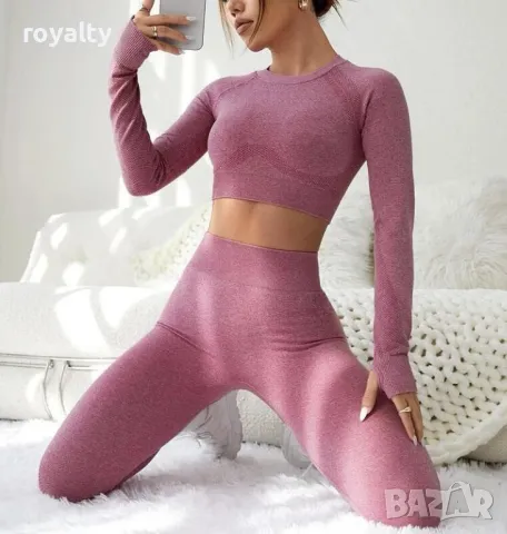 Дамски комплект клин и блуза в розово, снимка 2 - Спортни екипи - 49902936