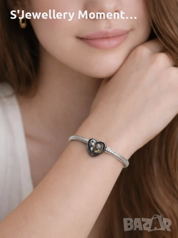 Tалисман за гривни Пандора Jack Sally Love Heart Charm, снимка 5 - Гривни - 53587625