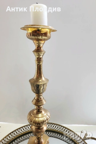 Висок месингов свещник с декоративна основа, снимка 8 - Декорация за дома - 16600536