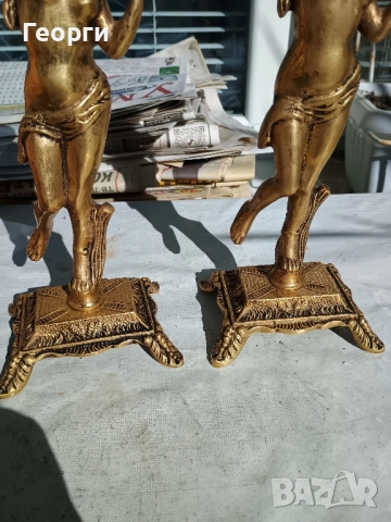 Чифт бронзови свещници 30 см., снимка 2 - Антикварни и старинни предмети - 52220798