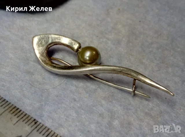 СТАРА АР НУВО СРЕБЪРНА БРОШКА СРЕБРО ВИСОКА ПРОБА с ЕСТЕСТВЕНА СИВА ПЕРЛА МАЙСТОРСКА ИЗРАБОТКА 22312