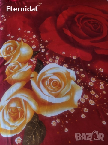 Червени сатенени чаршафи с рози, снимка 6 - Спално бельо - 51873014