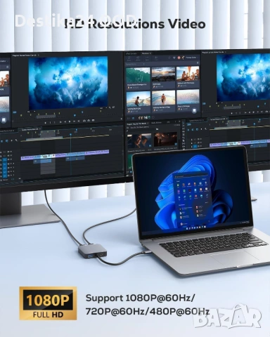 USB 3.0 към 2x HDMI адаптер Full HD за лаптоп и компютър, снимка 6 - Друга електроника - 54130162