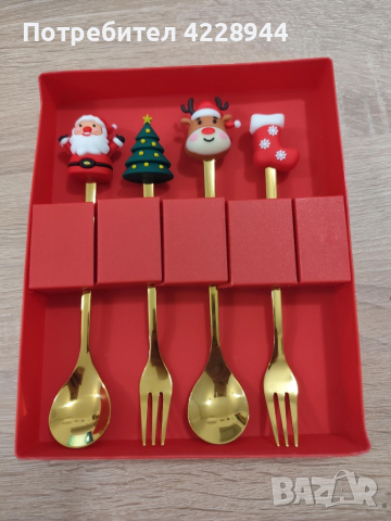 🎄 Коледен комплект лъжички и вилички 4 броя – в подаръчна кутия, снимка 4 - Прибори за хранене, готвене и сервиране - 51975116